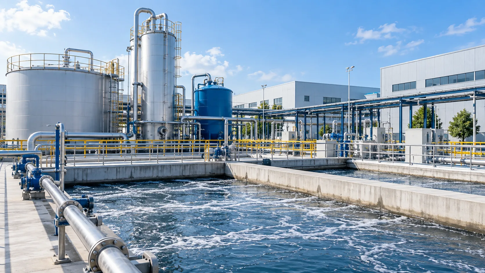Illustrative industrial wastewater treatment scene; not a Puyu project